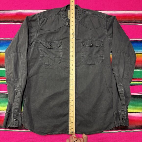 VTG Diesel Shirt Men M Black Band Collar Elbow Patches Y2K‎ Double Breasted - Picture 7 of 7